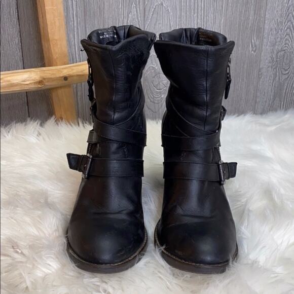 Steve Madden Black Leather Moto Raleigh Heeled Boo - Picture 7 of 7